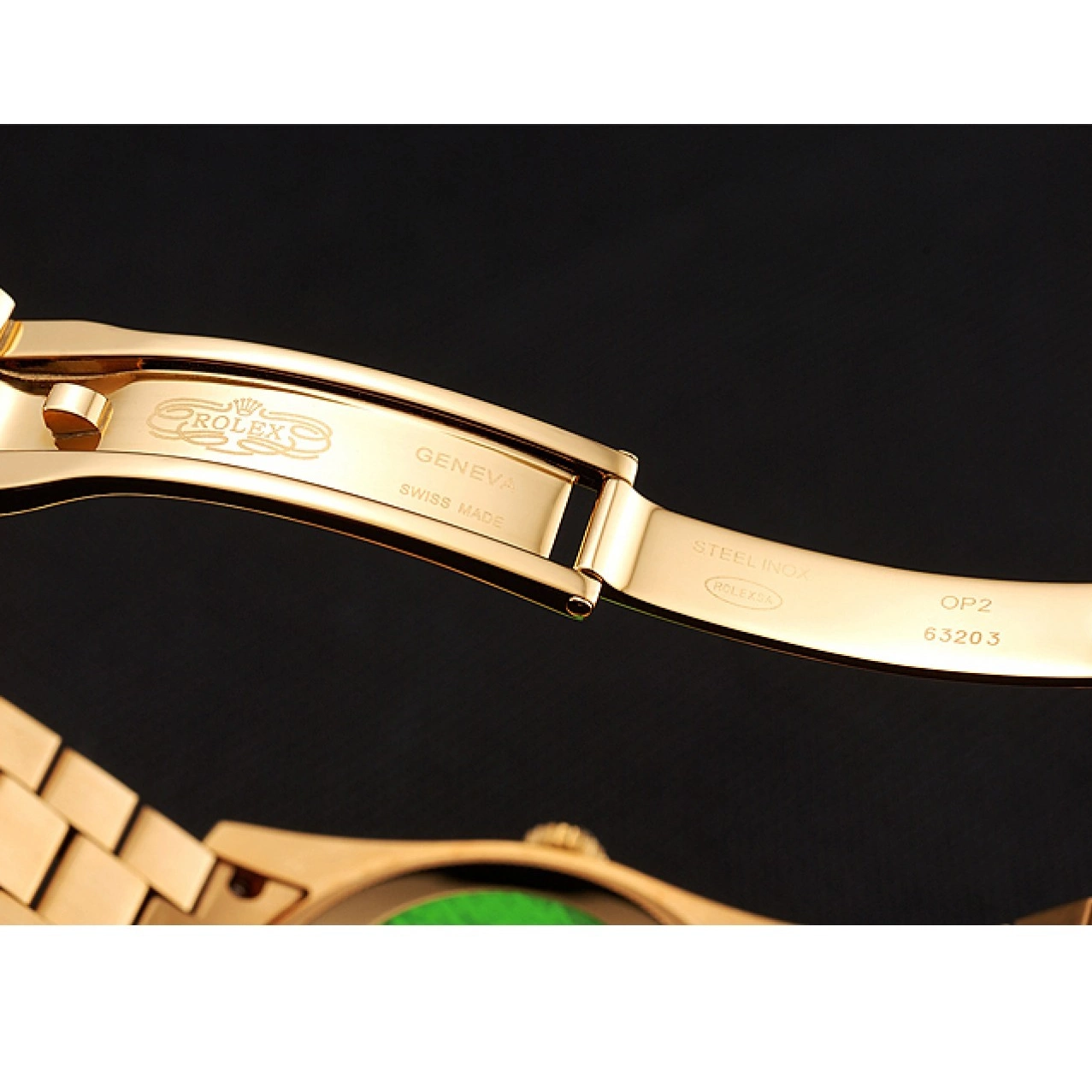 Aaa replica Swiss Diamond 1453956 Gold Bracelet Diamond Pave Day-Date Rolex Dial 0731